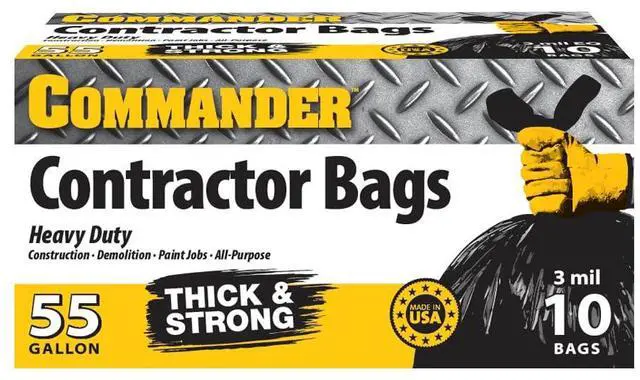 Main image of 55 Gallon 3 MIL (eq) Heavy Duty Contractor Bags with Flap Ties - 36" x 56" with flaps - Pack of 10 - For Contractor, Industrial, & Outdoor