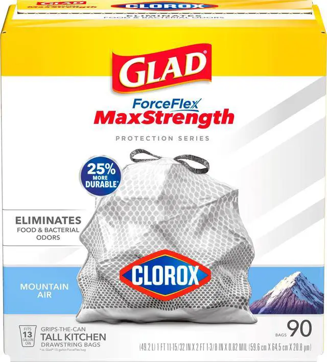 Main image of Tall Kitchen Trash Bags 13 Gallon, MaxStrength Mountain Air Garbage Bags, Drawstring, 90 Count