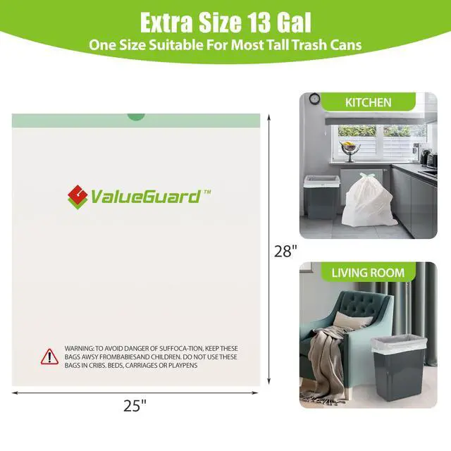 Alt view image 3 of 7 - Large Trash Bags 13 Gallon Tall Drawstring 100% Post-Consumer Recycled Garbage Bag Waste Bag for Kitchen Office 0.6 Mil (300 Count)