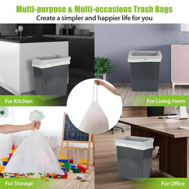 Alt view image 6 of 7 - Large Trash Bags 13 Gallon Tall Drawstring 100% Post-Consumer Recycled Garbage Bag Waste Bag for Kitchen Office 0.6 Mil (300 Count)