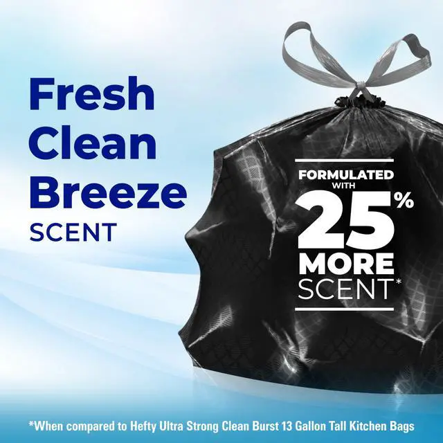 Alt view image 4 of 7 - Ultra Strong Signature Scents 13 Gallon Trash Bags, Fresh Clean Breeze Scent, Tall Kitchen Trash Bags with 25% More Scent Technology, Blackout, 80 Count