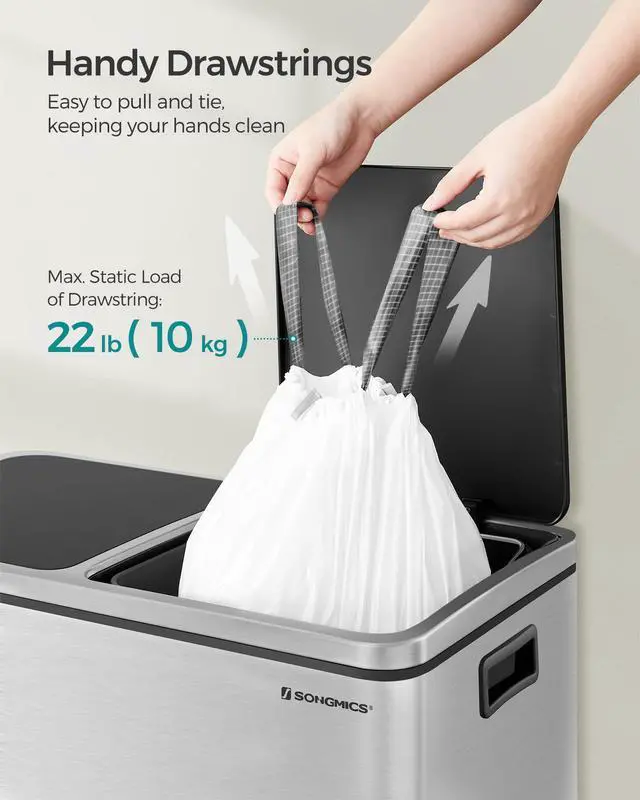 Alt view image 5 of 7 - Trash Bags, Drawstring Kitchen Garbage Bags, Pre-Separated, Box-Free Pack, for 8-Gallon (30 L) Trash Cans, Liner Code 30A, 2 Rolls, 90 Count, White UKRB30A02