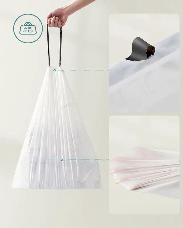 Alt view image 7 of 7 - Trash Bags, Drawstring Kitchen Garbage Bags, Pre-Separated, Box-Free Pack, for 8-Gallon (30 L) Trash Cans, Liner Code 30A, 2 Rolls, 90 Count, White UKRB30A02