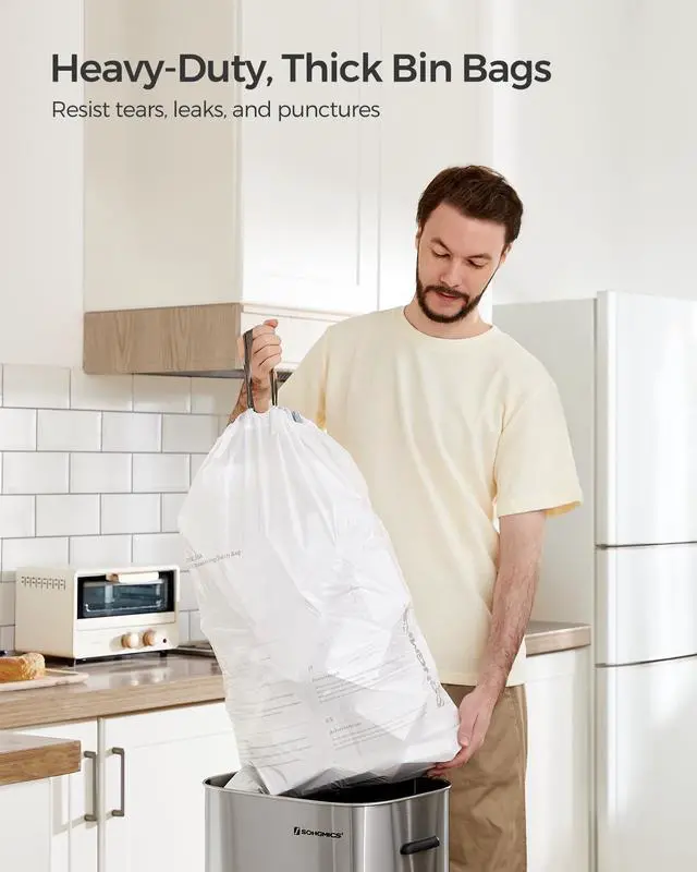 Alt view image 2 of 7 - Trash Bags, Drawstring Kitchen Garbage Bags, Pre-Separated, Box-Free Pack, for 8-Gallon (30 L) Trash Cans, Liner Code 30A, 2 Rolls, 90 Count, White UKRB30A02