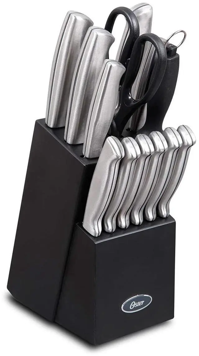 Main image of Baldwyn 14 Piece Stainless Steel Cutting Kitchen Knife Cutlery Set with Swivel Block Holder and Knife Sharpener, Brushed Satin