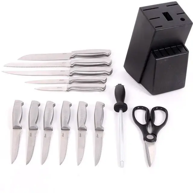 Alt view image 3 of 7 - Baldwyn 14 Piece Stainless Steel Cutting Kitchen Knife Cutlery Set with Swivel Block Holder and Knife Sharpener, Brushed Satin