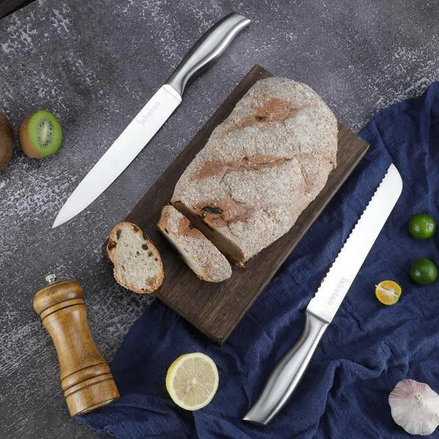 Alt view image 7 of 7 - Knife Sets for Kitchen with Block, 15 Piece Kitchen Knife Set, Ultra Sharp Chef Knife Set for Kitchen, High Carbon Stainless Steel Knife Block Set with Sharpener, Silver