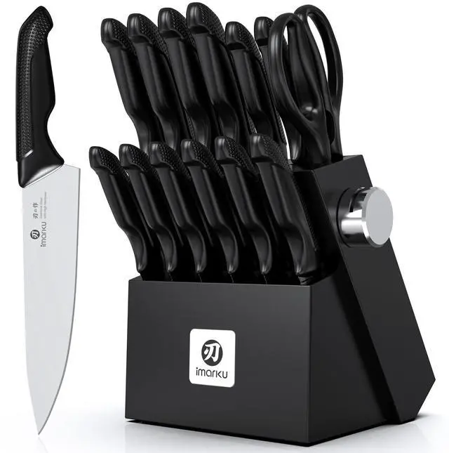 Main image of 14-Piece Premium Knife Block Set, Black Kitchen Knife Set with Block and Build-in Sharpener, High-Carbon Stainless Steel Knives for Lasting Sharpness, Dishwasher Safe, Gift for Men
