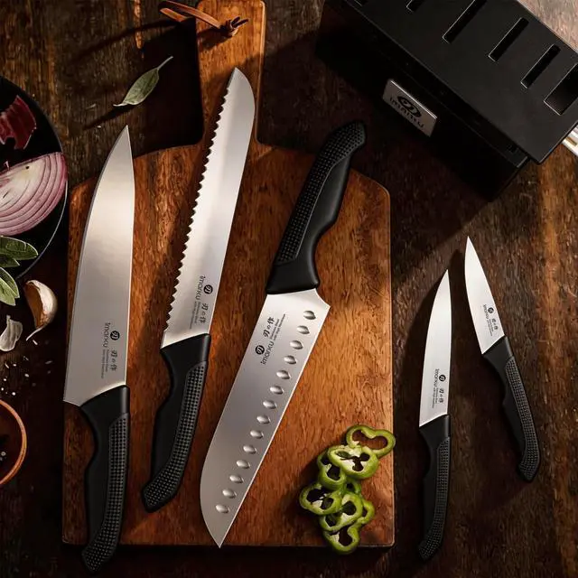 Alt view image 4 of 6 - 14-Piece Premium Knife Block Set, Black Kitchen Knife Set with Block and Build-in Sharpener, High-Carbon Stainless Steel Knives for Lasting Sharpness, Dishwasher Safe, Gift for Men