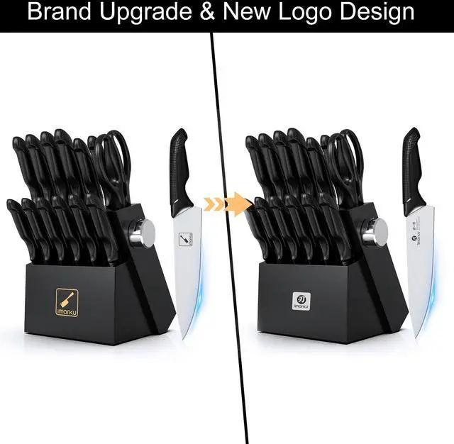 Alt view image 6 of 6 - 14-Piece Premium Knife Block Set, Black Kitchen Knife Set with Block and Build-in Sharpener, High-Carbon Stainless Steel Knives for Lasting Sharpness, Dishwasher Safe, Gift for Men