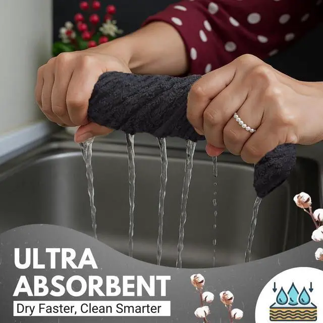 Alt view image 3 of 6 - 100% Cotton Kitchen Towels - 15x25 Inch Ultra Soft Tea Towel, Super Absorbent Terry Dish Towels for Kitchen Linens |Grey|