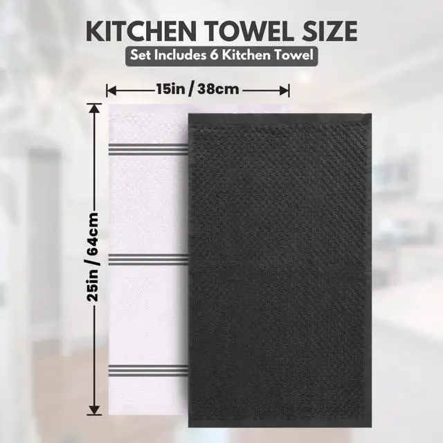 Alt view image 4 of 6 - 100% Cotton Kitchen Towels - 15x25 Inch Ultra Soft Tea Towel, Super Absorbent Terry Dish Towels for Kitchen Linens |Grey|