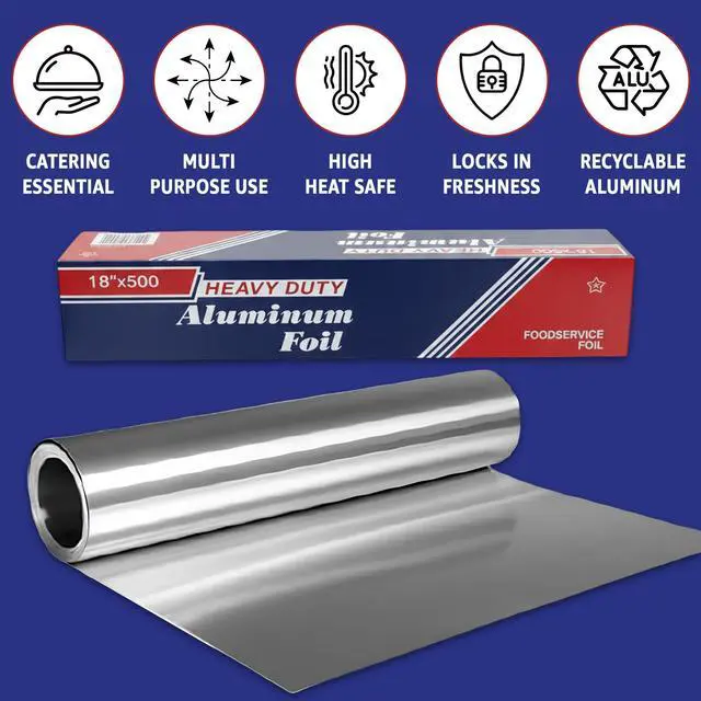 Alt view image 2 of 7 - 18" x 500' Heavy Duty Commercial Grade Food Safe Aluminum Foil Roll - Durable and Tear Resistant for Cooking, Grilling, and Roasting , Catering, and Professional Kitchens
