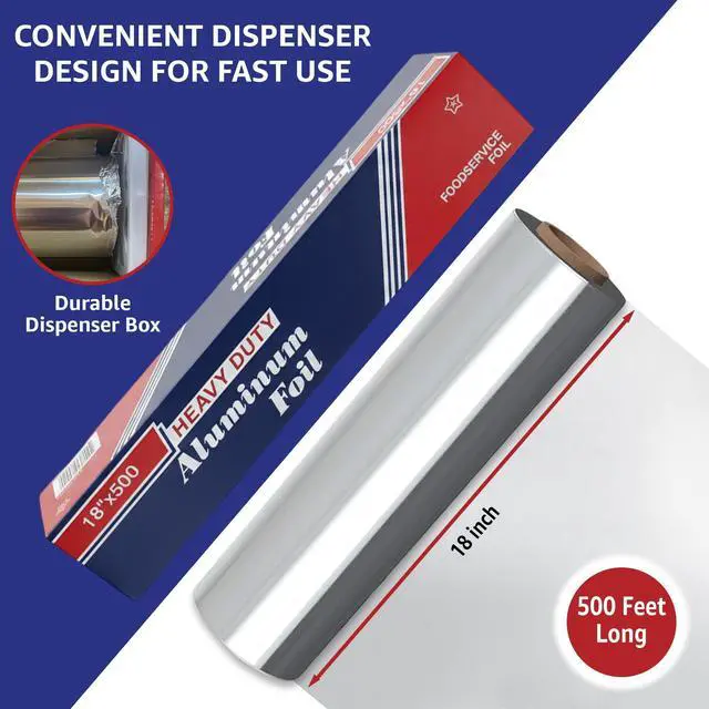 Alt view image 4 of 7 - 18" x 500' Heavy Duty Commercial Grade Food Safe Aluminum Foil Roll - Durable and Tear Resistant for Cooking, Grilling, and Roasting , Catering, and Professional Kitchens