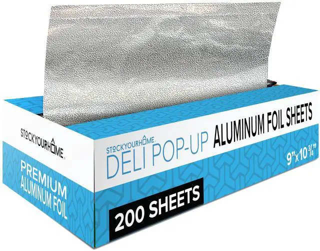 Main image of 200 Count Pre-Cut Deli Aluminum Foil - 9 Pop Up Sheets for Restaurant, Disposable Food Covers for Burrito, Hot Dog or Sandwich, Silver