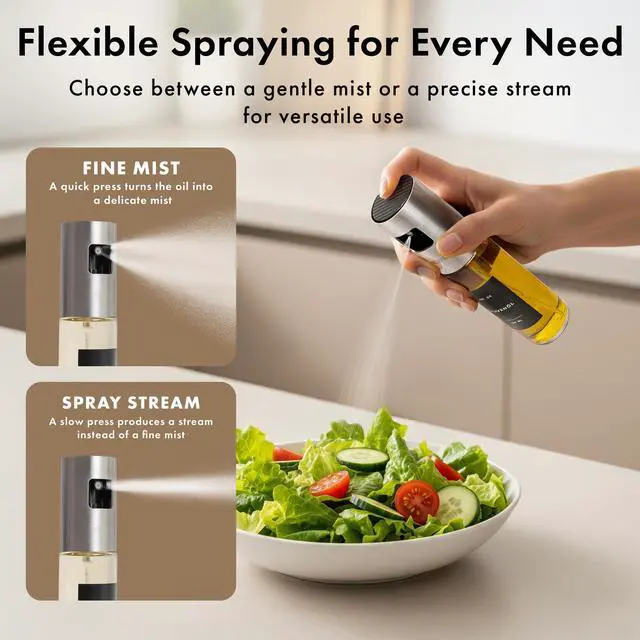 Alt view image 3 of 7 - Oil Sprayer Set of 2 Oil Spray Bottle Made of Stainless Steel & Glass, for Healthy Cooking, Sprayer for Precise Dosage, for Cooking Oil & Vinegar Including 20 Labels, Funnel