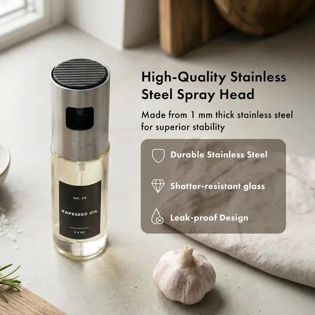 Alt view image 6 of 7 - Oil Sprayer Set of 2 Oil Spray Bottle Made of Stainless Steel & Glass, for Healthy Cooking, Sprayer for Precise Dosage, for Cooking Oil & Vinegar Including 20 Labels, Funnel
