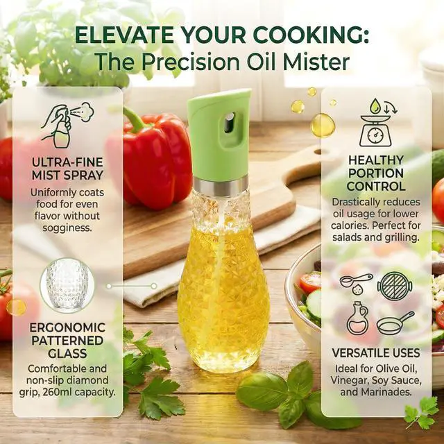 Alt view image 2 of 7 - Glass Olive Oil Sprayer for Cooking, 260ml Fine Mist Spray Bottle for Air Fryer, Salad, Vinegar & BBQ