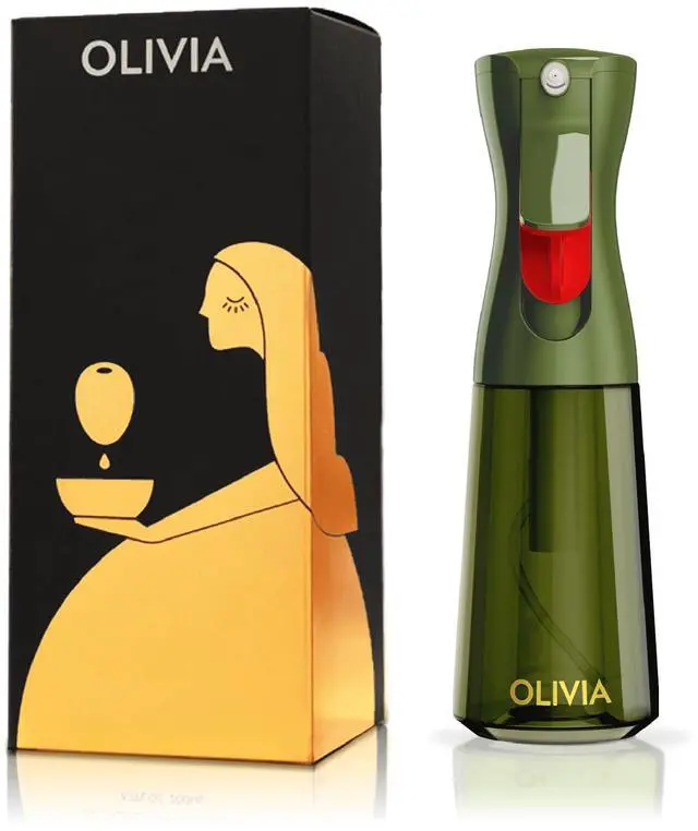 Main image of OLIVIA SIGNATURE Advanced Kitchen Oil Sprayer with Technology, Fine Mist & Portion Control, Refillable Glass Olive Oil Cooking Spray Bottle for Air Fryer, Salad, BBQ, 200ml (Green, Gold)