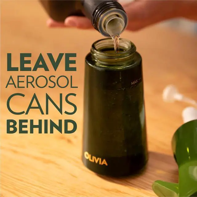 Alt view image 4 of 7 - OLIVIA SIGNATURE Advanced Kitchen Oil Sprayer with Technology, Fine Mist & Portion Control, Refillable Glass Olive Oil Cooking Spray Bottle for Air Fryer, Salad, BBQ, 200ml (Green, Gold)