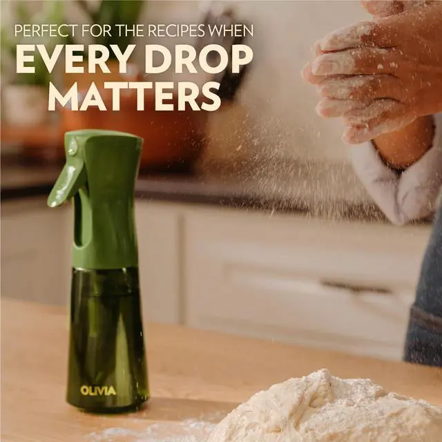 Alt view image 7 of 7 - OLIVIA SIGNATURE Advanced Kitchen Oil Sprayer with Technology, Fine Mist & Portion Control, Refillable Glass Olive Oil Cooking Spray Bottle for Air Fryer, Salad, BBQ, 200ml (Green, Gold)