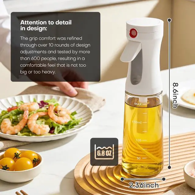 Alt view image 2 of 6 - Oil Sprayer for Cooking, 7oz Even Fan-Shaped Mist Olive Oil Dispenser for Kitchen, Air Fryer, Salad, BBQ, Food-Grade 200ml Glass Sprayer Bottle with U.S. Patented