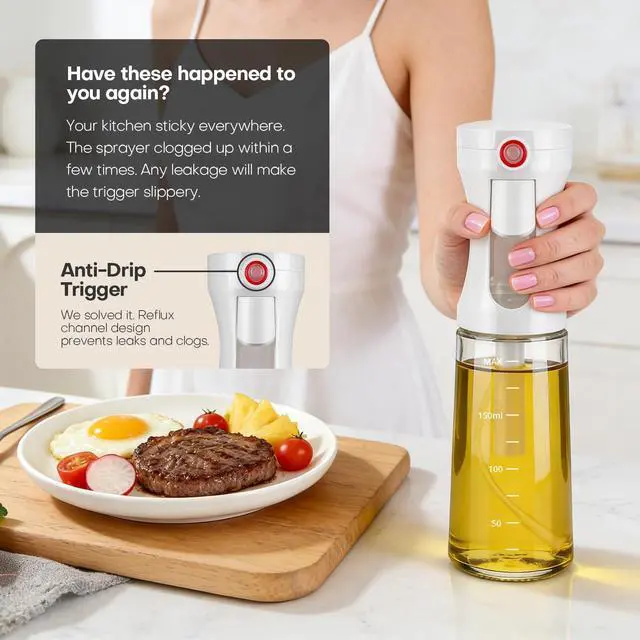 Alt view image 5 of 6 - Oil Sprayer for Cooking, 7oz Even Fan-Shaped Mist Olive Oil Dispenser for Kitchen, Air Fryer, Salad, BBQ, Food-Grade 200ml Glass Sprayer Bottle with U.S. Patented