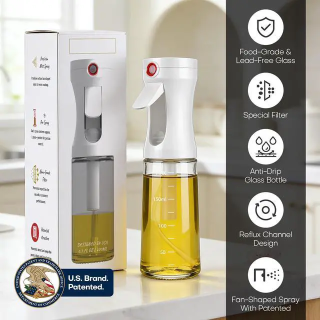 Alt view image 6 of 6 - Oil Sprayer for Cooking, 7oz Even Fan-Shaped Mist Olive Oil Dispenser for Kitchen, Air Fryer, Salad, BBQ, Food-Grade 200ml Glass Sprayer Bottle with U.S. Patented