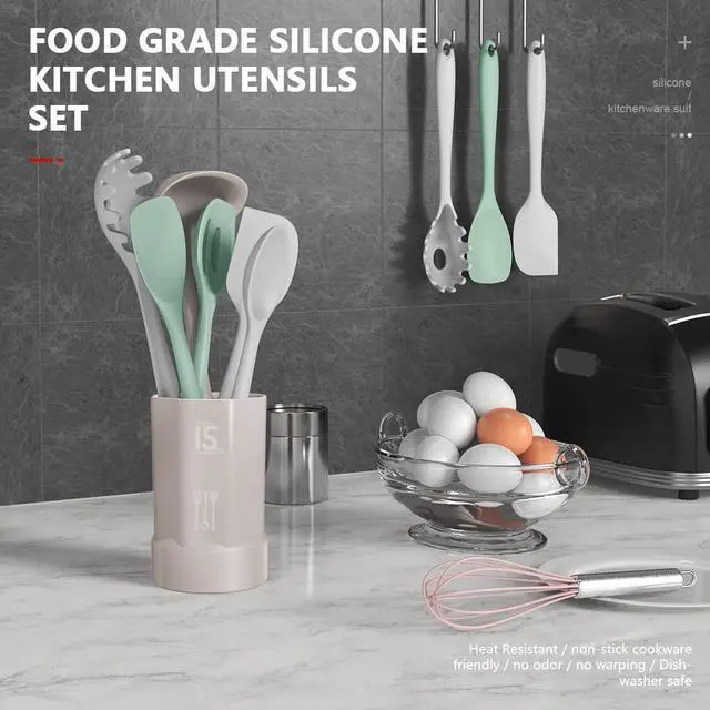 Alt view image 2 of 7 - Silicone Cooking Utensils Set - 446°F Heat Resistant Silicone Kitchen Utensils,Spatula,Spoon, Kitchen Utensil Sets Gadgets Tools Set for Nonstick Cookware,Dishwasher Safe BPA FREE (Multicolor)
