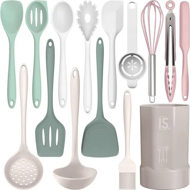 Main image of Silicone Cooking Utensils Set - 446°F Heat Resistant Silicone Kitchen Utensils,Spatula,Spoon, Kitchen Utensil Sets Gadgets Tools Set for Nonstick Cookware,Dishwasher Safe BPA FREE (Multicolor)