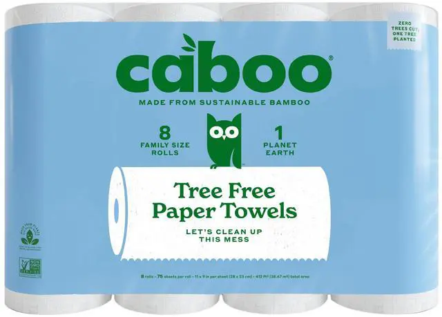 Main image of Tree Free Paper Towels, 8 Rolls, Earth Friendly Sustainable Kitchen Paper Towels with Strong 2 Ply