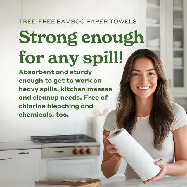Alt view image 2 of 7 - Tree Free Paper Towels, 8 Rolls, Earth Friendly Sustainable Kitchen Paper Towels with Strong 2 Ply
