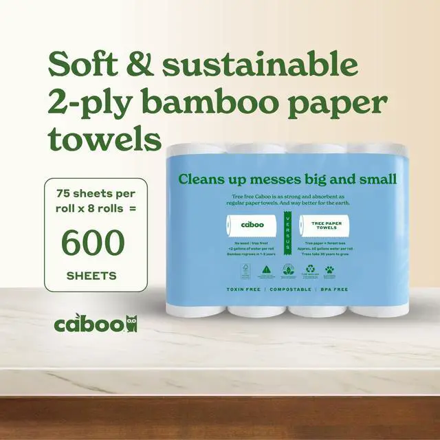 Alt view image 3 of 7 - Tree Free Paper Towels, 8 Rolls, Earth Friendly Sustainable Kitchen Paper Towels with Strong 2 Ply