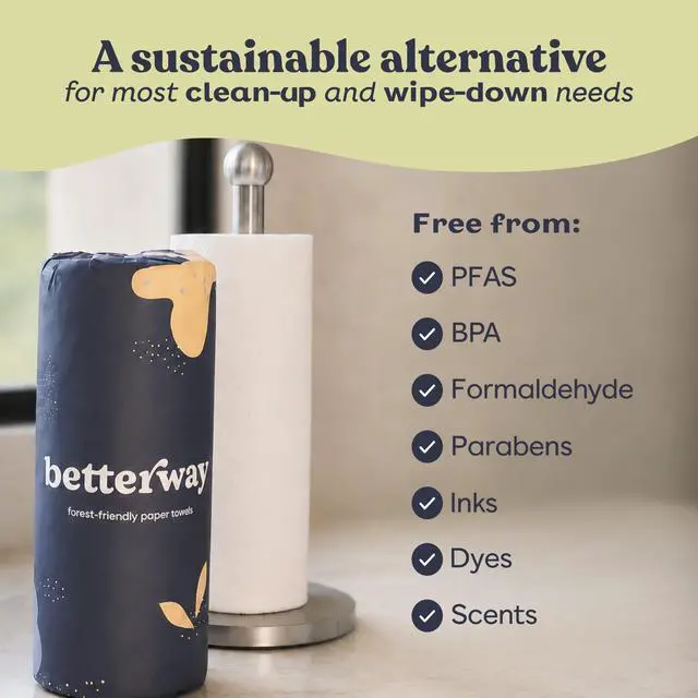 Alt view image 3 of 6 - Bamboo Paper Towels - 6 Rolls, 2 Ply - Plastic Free, Disposable Kitchen Paper Towels - Select Size, Tree Free, Compostable, Strong & Absorbent, No Dyes - PFAS Free