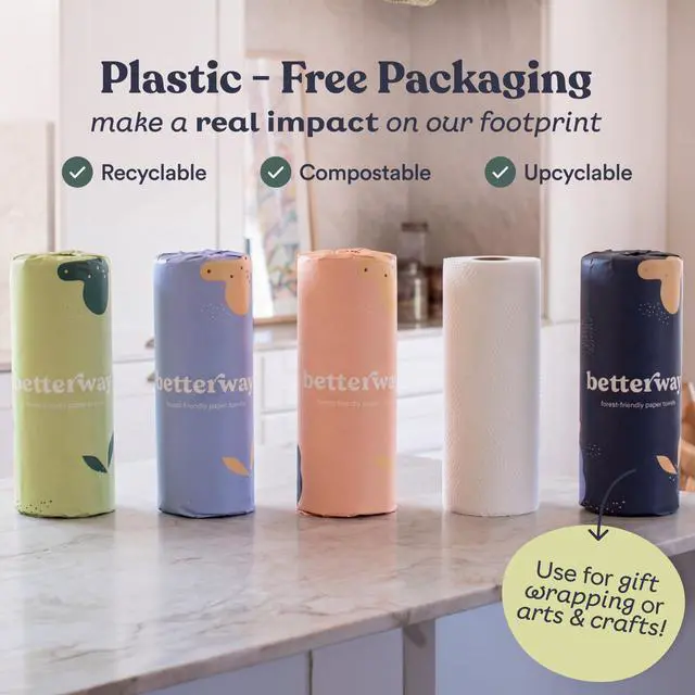 Alt view image 5 of 6 - Bamboo Paper Towels - 6 Rolls, 2 Ply - Plastic Free, Disposable Kitchen Paper Towels - Select Size, Tree Free, Compostable, Strong & Absorbent, No Dyes - PFAS Free