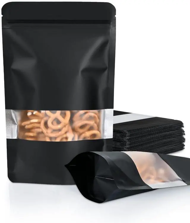 Main image of 100 Pack Smell Proof Bags, Resealable Bags with Matte Window, Foil Pouch Stand Up Sealable Bags for PackagingBlack,3.5" x 5.1"