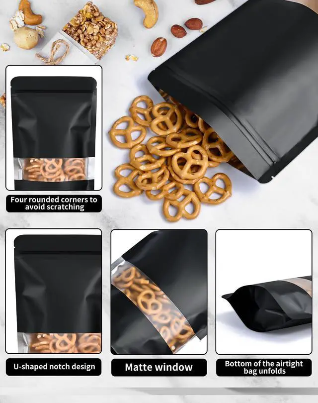 Alt view image 3 of 7 - 100 Pack Smell Proof Bags, Resealable Bags with Matte Window, Foil Pouch Stand Up Sealable Bags for PackagingBlack,3.5" x 5.1"