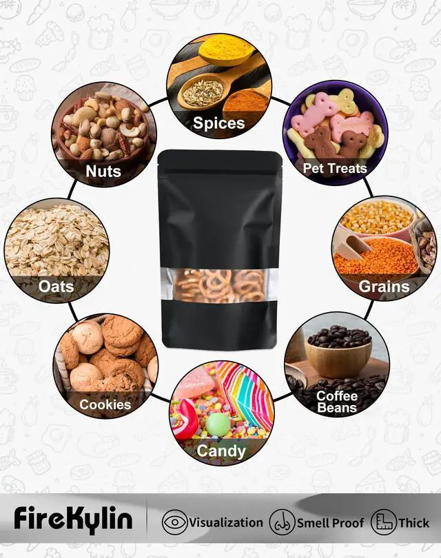 Alt view image 6 of 7 - 100 Pack Smell Proof Bags, Resealable Bags with Matte Window, Foil Pouch Stand Up Sealable Bags for PackagingBlack,3.5" x 5.1"