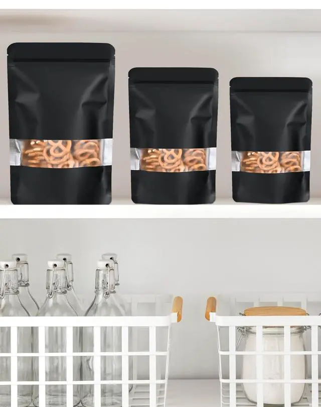Alt view image 7 of 7 - 100 Pack Smell Proof Bags, Resealable Bags with Matte Window, Foil Pouch Stand Up Sealable Bags for PackagingBlack,3.5" x 5.1"