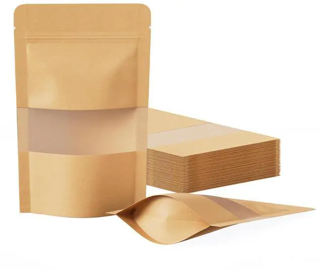 Main image of 100 Pcs Resealable Bags, Paper Stand Up Pouches Bags with Matte Window for Small Businness, Zipper & Heat Sealable Treat Bags for Packaging(Inner Size 2.9" x 3"; Outer Size 3.5" x 5.5")