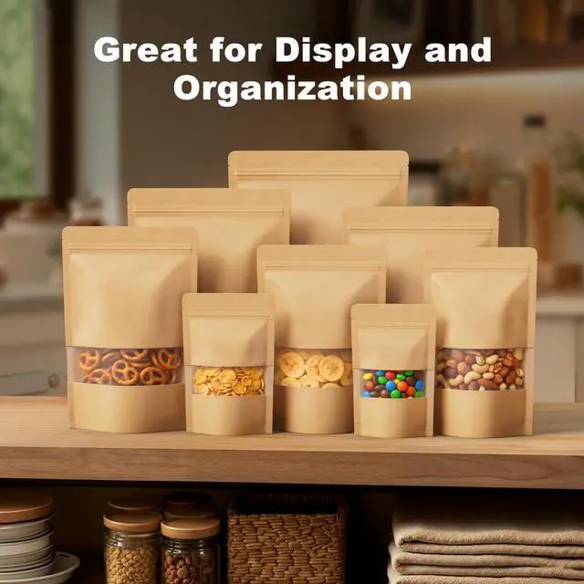 Alt view image 6 of 7 - 100 Pcs Resealable Bags, Paper Stand Up Pouches Bags with Matte Window for Small Businness, Zipper & Heat Sealable Treat Bags for Packaging(Inner Size 2.9" x 3"; Outer Size 3.5" x 5.5")