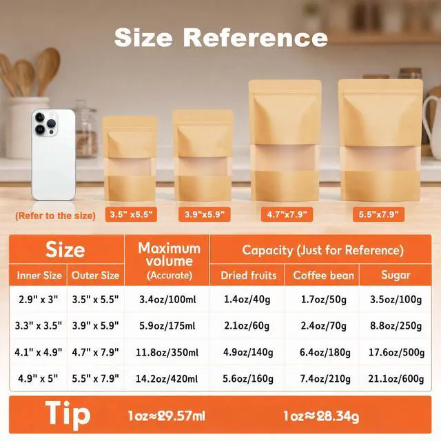 Alt view image 3 of 7 - 100 Pcs Resealable Bags, Paper Stand Up Pouches Bags with Matte Window for Small Businness, Zipper & Heat Sealable Treat Bags for Packaging(Inner Size 2.9" x 3"; Outer Size 3.5" x 5.5")