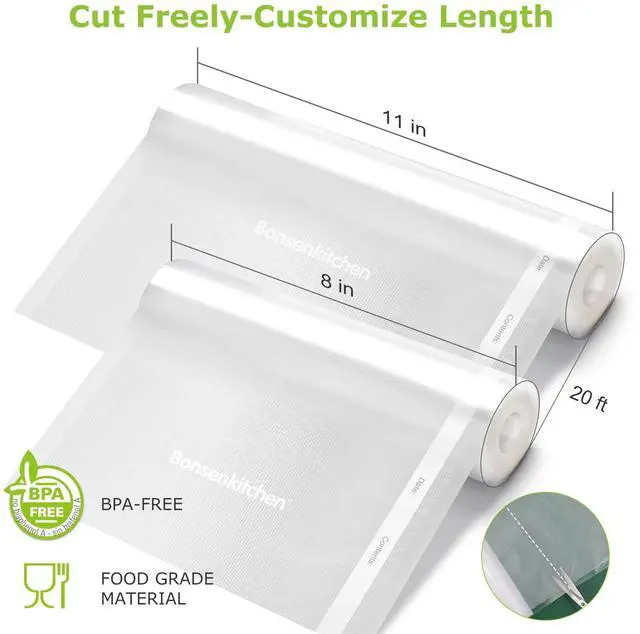 Alt view image 2 of 7 - Vacuum Sealer Rolls Bags, 6 Pack 3 Rolls 11" x 20' + 3 Rolls 8" x 20' Commercial Grade BPA Free Bag Rolls, Durable Customized Size Food Vac Bags for Storage and Sous Vide Cooking VB3211