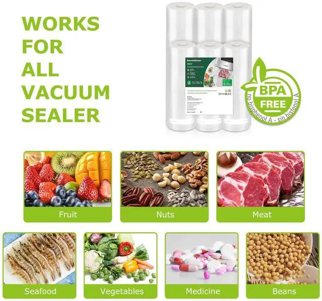 Alt view image 4 of 7 - Vacuum Sealer Rolls Bags, 6 Pack 3 Rolls 11" x 20' + 3 Rolls 8" x 20' Commercial Grade BPA Free Bag Rolls, Durable Customized Size Food Vac Bags for Storage and Sous Vide Cooking VB3211