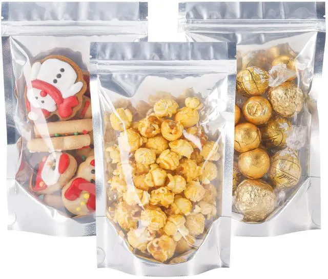 Main image of 100 Pack 5x8 Mylar Bags for Food Storage and Resealable Stand Up for Small Business Packaging Supplies Great for Party Favor Food Storage