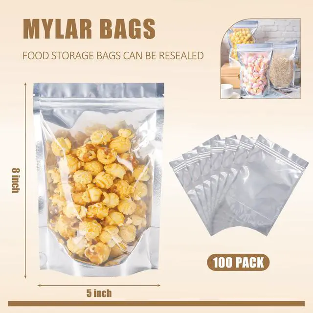 Alt view image 3 of 5 - 100 Pack 5x8 Mylar Bags for Food Storage and Resealable Stand Up for Small Business Packaging Supplies Great for Party Favor Food Storage