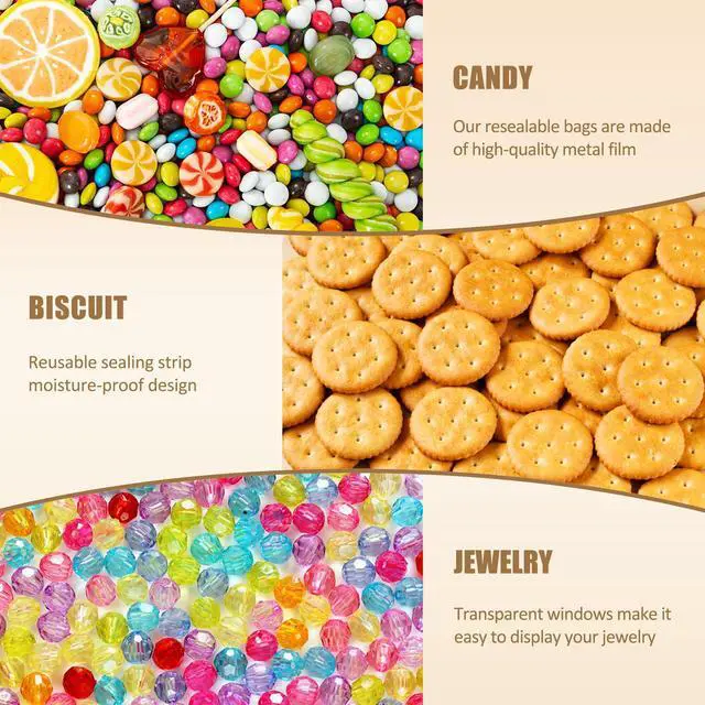 Alt view image 5 of 5 - 100 Pack 5x8 Mylar Bags for Food Storage and Resealable Stand Up for Small Business Packaging Supplies Great for Party Favor Food Storage