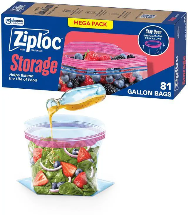 Main image of Gallon Food Storage Bags, Stand-Up Bottom, Easy to Fill, 81 Count