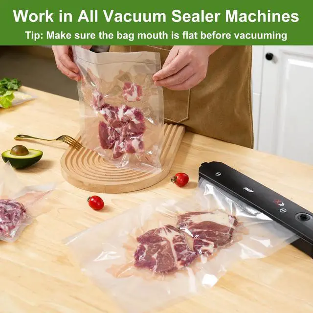 Alt view image 5 of 7 - Vacuum Sealer Bags for Food, 150pcs Precut Food Saver Seal Bags 50 Gallon 11"x16", 50 Quart 8"x12", 50 Pint 6"x10", BPA Free Commercial Grade, Puncture Resistant for Meal Prep, Sous Vide, Freezer