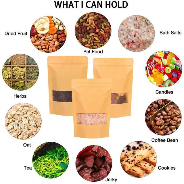 Alt view image 5 of 7 - 72pcs 5.9x8.6 Inches Kraft Paper Resealable Bags for Small Business, Stand Up Pouches, Food Packaging Bags with Window, Ziplock Coffee Pouches for Small Business